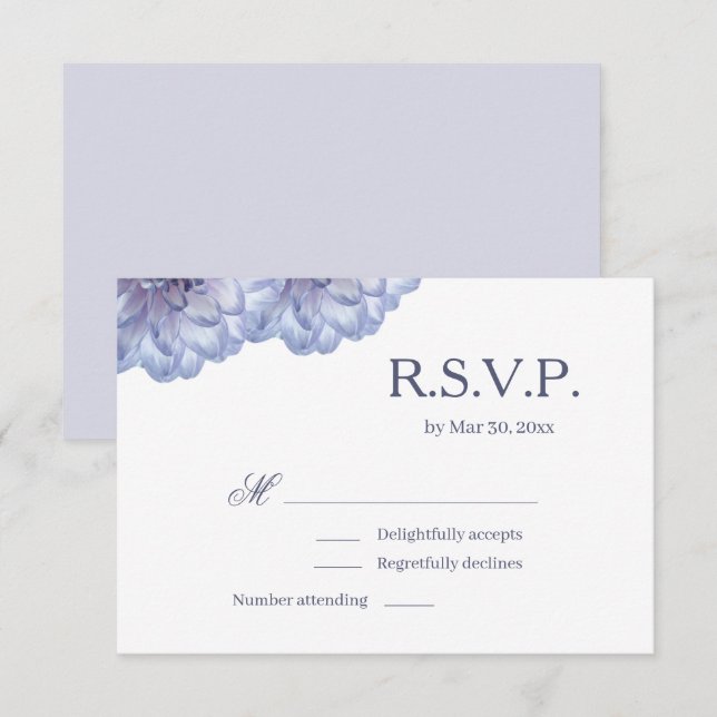 Dahlia Flowers White Lilac Elegant Wedding RSVP Invitation (Front/Back)