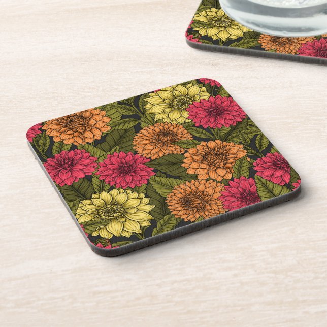 Dahlia garden beverage coaster (Left Side)