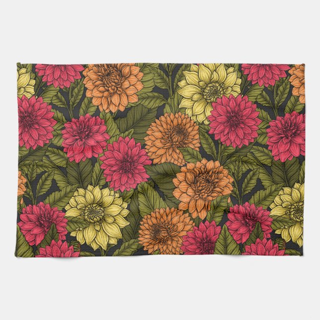 Dahlia garden kitchen towel (Horizontal)
