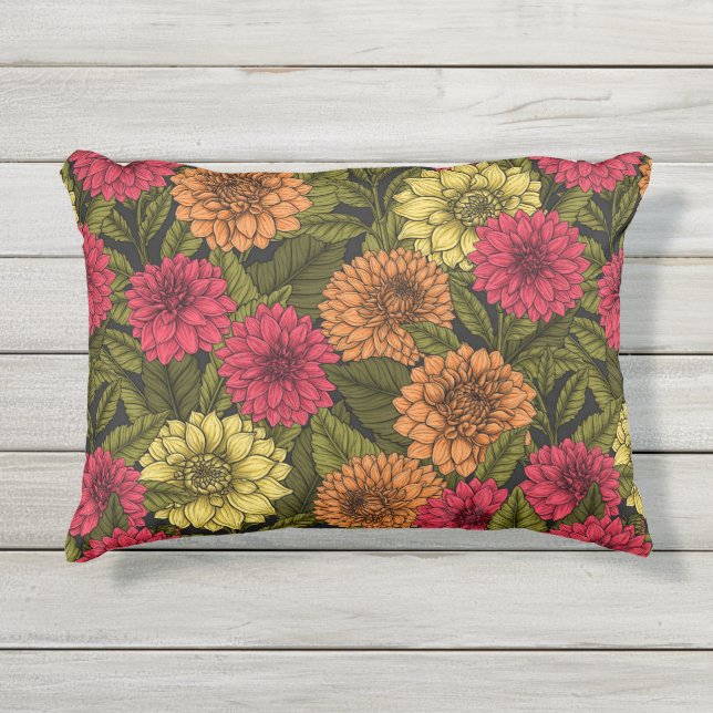 Dahlia garden outdoor pillow (Front)