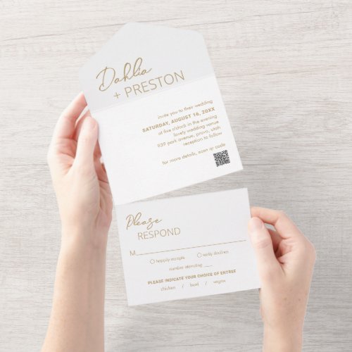 Dahlia Gold Contemporary Modern Wedding All In One Invitation