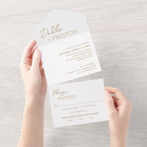 Dahlia Gold Contemporary Modern Wedding All In One Invitation