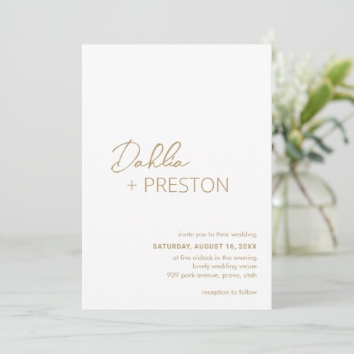 Dahlia Gold Contemporary Modern Wedding Invitation