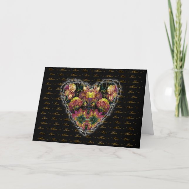 Dahlia Heart Valentine Love Romance Neovictorian Holiday Card (Front)