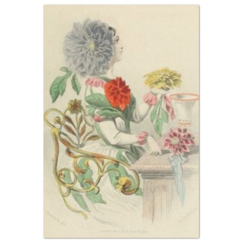 Dahlia Lady Floral Decoupage Paper Vintage