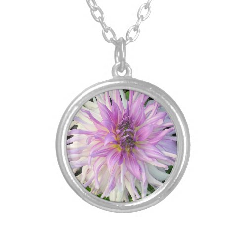 DAHLIALAVENDER AND WHITENECKLACE SILVER PLATED NECKLACE