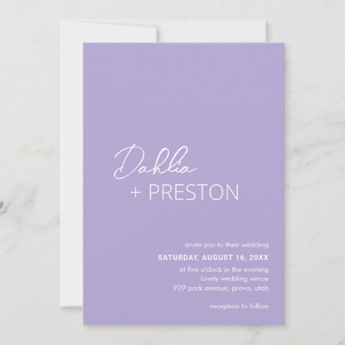 Dahlia Lavender Contemporary Modern Wedding Invitation