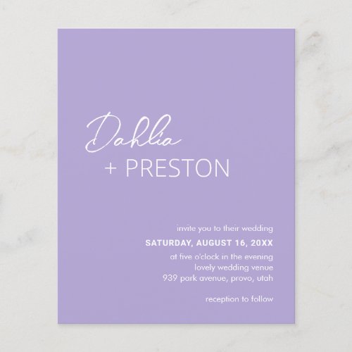 Dahlia Lavender Modern Budget Wedding Invitation