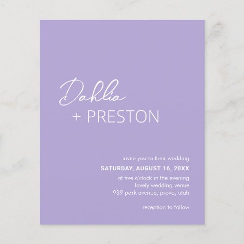 Dahlia Lavender Modern Budget Wedding Invitation Flyer