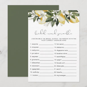 DAHLIA Lemon Bridal Shower Word Scramble Game Invitation