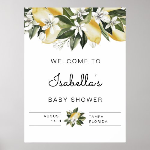 Dahlia _ Lemon Citrus Floral Baby Shower Welcome Poster