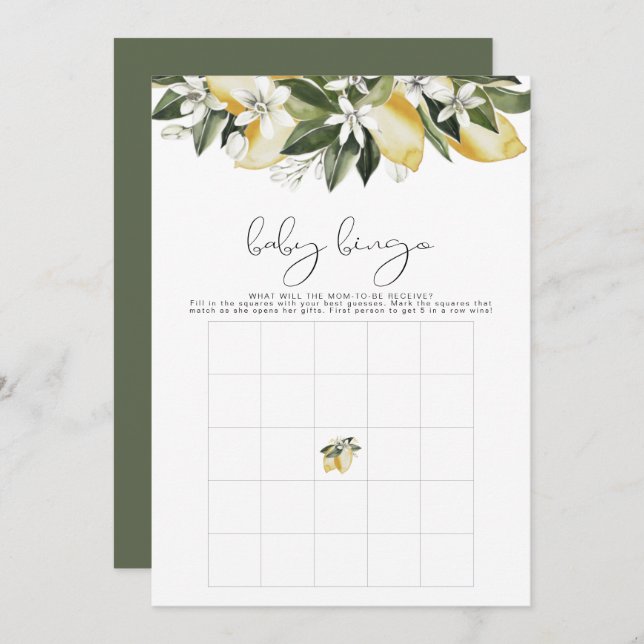 DAHLIA Lemon Citrus Fruit Baby Shower Bingo Game Invitation (Front/Back)