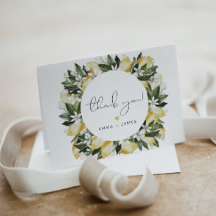 DAHLIA Lemon Citrus Fruit Summer Garden Floral Letterpress Thank You Card