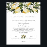 Dahlia - Lemon Citrus Garden Marriage Certificate Poster<br><div class="desc">This marriage certificate features watercolor citrus lemon fruit and a whimsical script font. Easily edit all wording and change fonts to match your ceremony and the couple's style. For the best quality,  be sure to use matte paper so signatures don't smudge.</div>
