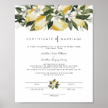 Dahlia - Lemon Citrus Garden Marriage Certificate Poster<br><div class="desc">This marriage certificate features watercolor citrus lemon fruit and a whimsical script font. Easily edit all wording and change fonts to match your ceremony and the couple's style. For the best quality,  be sure to use matte paper so signatures don't smudge.</div>