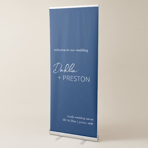 Dahlia Navy Blue Contemporary Modern Wedding Retractable Banner