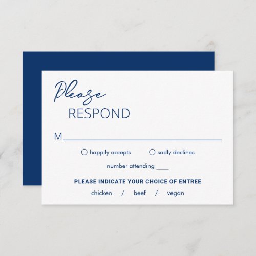 Dahlia Navy Blue Contemporary Modern Wedding RSVP Card