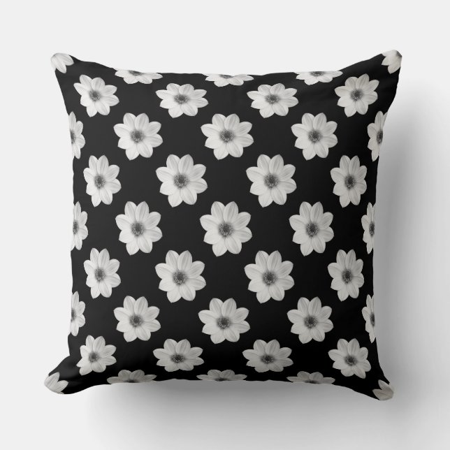 Dahlia Pattern - Black and White Throw Pillow (Front)
