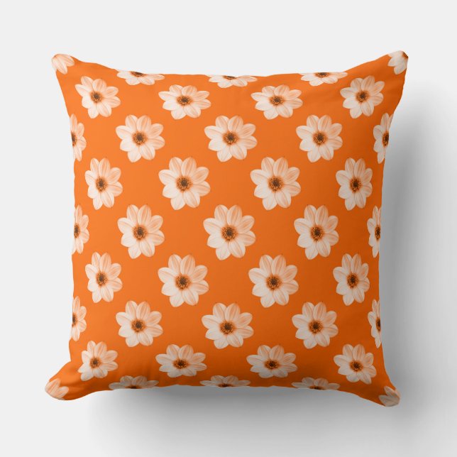 Dahlia Pattern - Orange Throw Pillow (Front)
