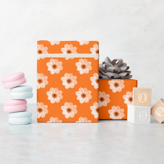 Dahlia Pattern - Orange Wrapping Paper (Baby Shower)