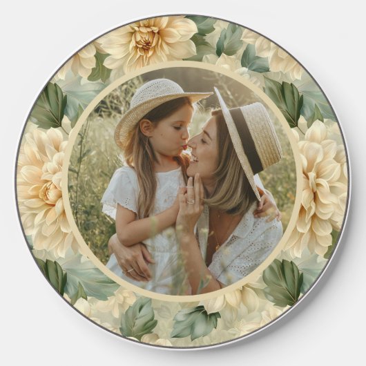 Dahlia Pattern Personalized Photo Wireless Charger (Front)