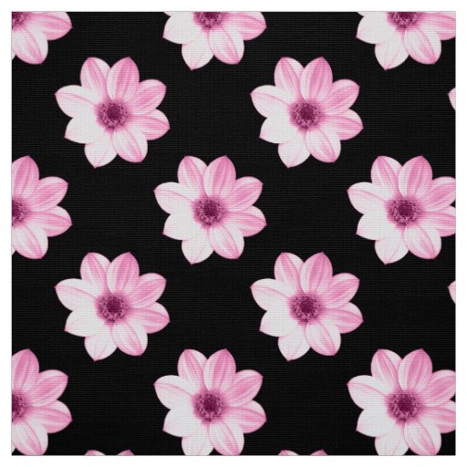 Dahlia Pattern - Pink on Black Fabric