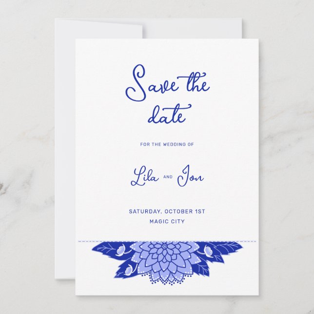 Dahlia Personalized Wedding Save The Date Card (Front)
