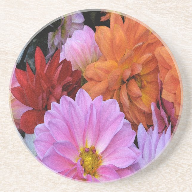 Dahlia Petals Sandstone Coaster (Front)