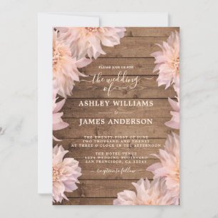 Dahlia Pink Floral Rustic Wood Wedding Invitation