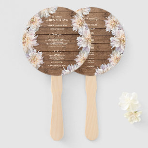Dahlia Pink Floral Rustic Wood Wedding Program Hand Fan