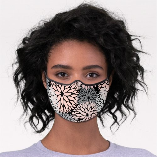 Dahlia Pink Gray Pattern Premium Face Mask