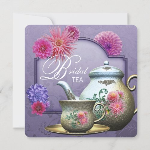 Dahlia Pink Purple Bridal Tea Shower Invitations
