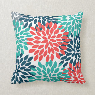 Dahlia Pinnata Designed (Orange, Blue, Teal) Throw Pillow