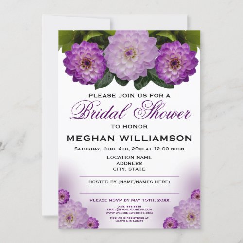 Dahlia Purple Floral Bridal Shower Invitation