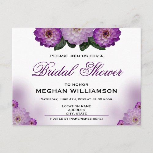 Dahlia Purple Floral Bridal Shower Invitation Post Postcard