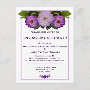 Dahlia Purple Floral Wedding Engagement Party Postcard