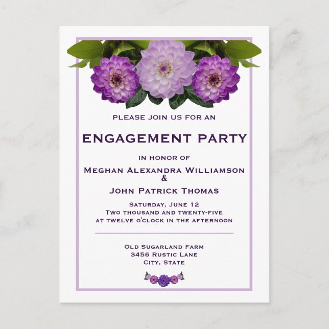Dahlia Purple Floral Wedding Engagement Party Postcard (Front)