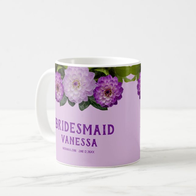 Dahlia Purple Lavender Floral Wedding Bridesmaid Coffee Mug (Front Left)