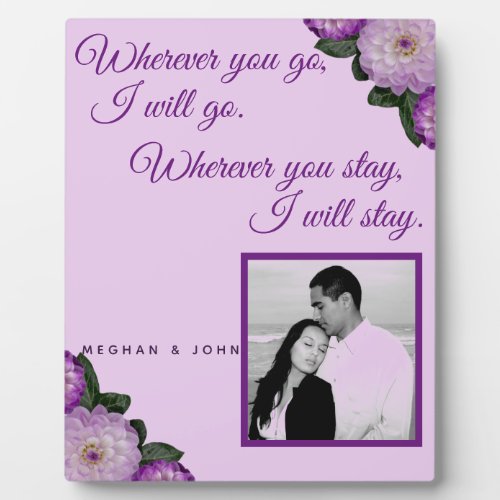 Dahlia Purple Lavender Floral Wedding Promise Plaque