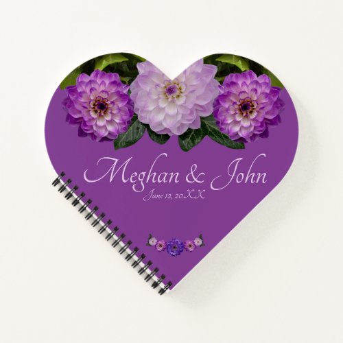 Dahlia Purple Lavender Lilac Floral Wedding Heart Notebook