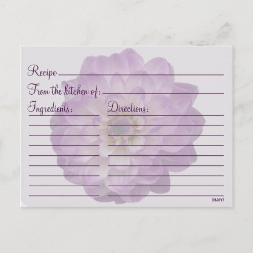 Dahlia Purple Lilac Floral Bridal Shower Recipe Postcard