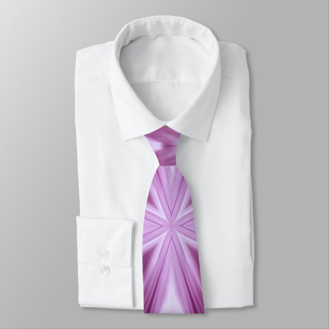 Dahlia Purple Milky White Clouds Abstract Pattern Neck Tie (Tied)