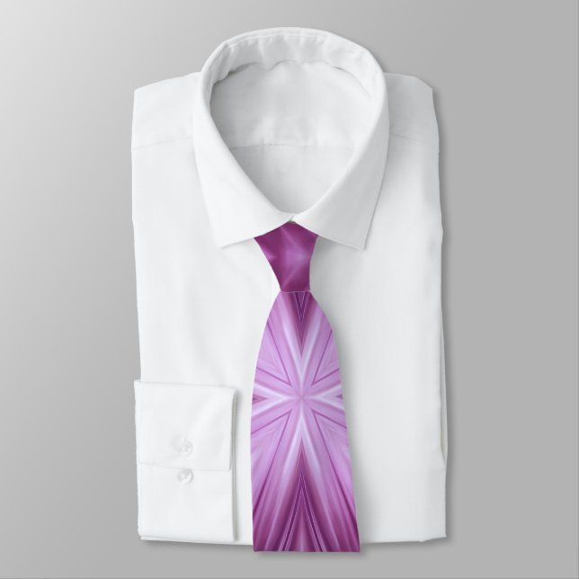 Dahlia Purple Milky White Clouds Abstract Pattern Neck Tie (Tied)
