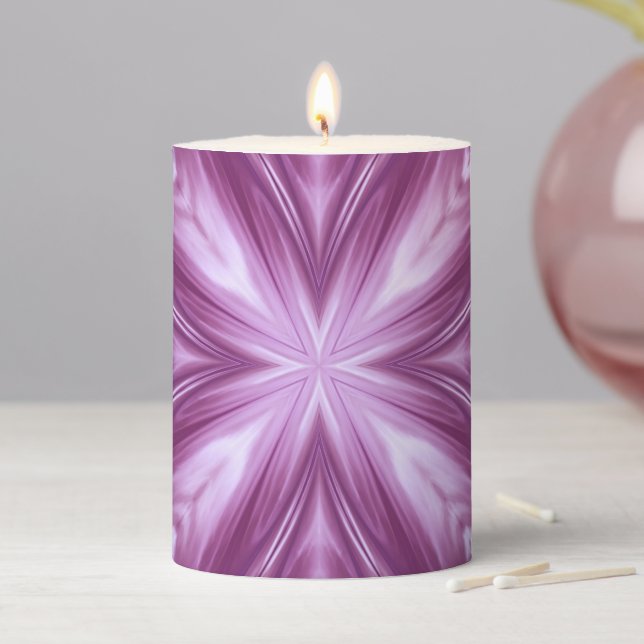 Dahlia Purple Milky White Clouds Abstract Pattern Pillar Candle (In Situ)