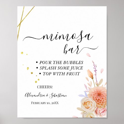 Dahlia  Roses Mimosa Bar Bridal Shower Sign