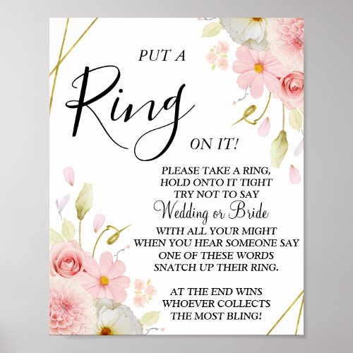Dahlia  Roses Put a Ring bridal shower game sign