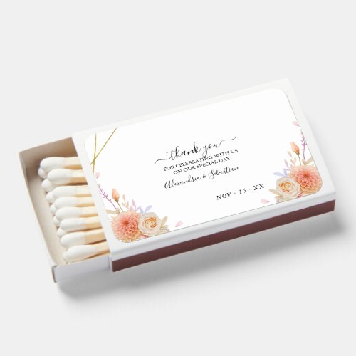 Dahlia  Roses Wedding Thank You  Matchboxes