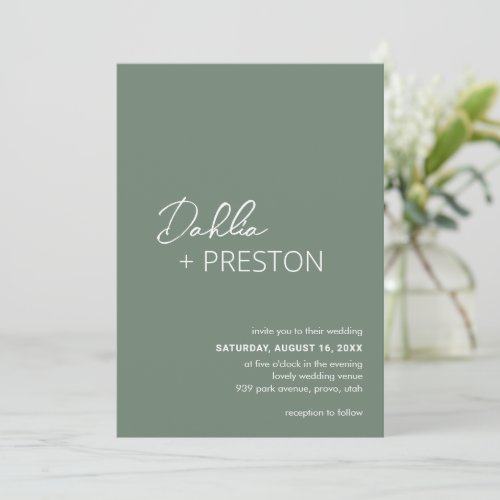 Dahlia Sage Green Contemporary Modern Wedding Invitation