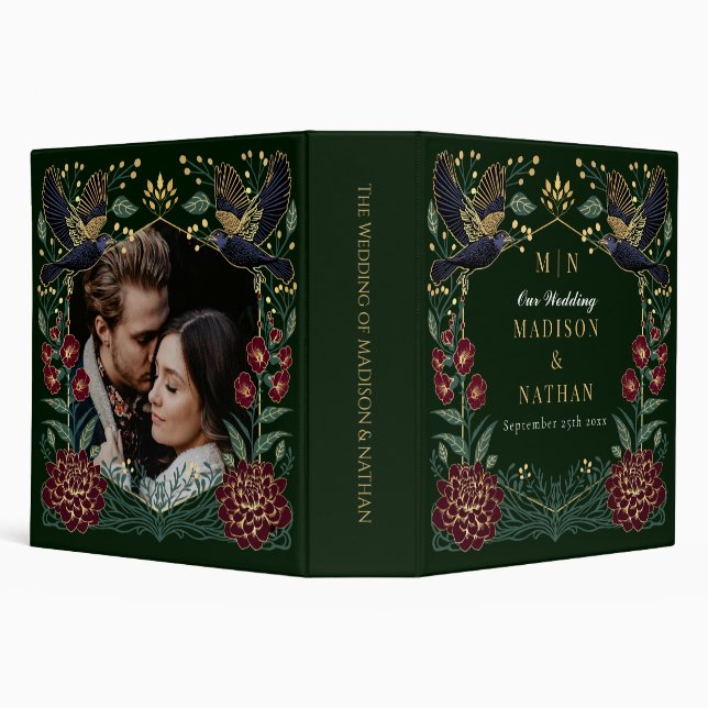 Dahlia Snapdragon Enchanted Gothic Raven Wedding 3 Ring Binder (Background)