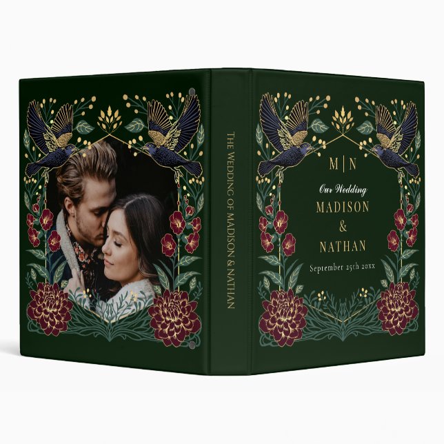 Dahlia Snapdragon Enchanted Gothic Raven Wedding 3 Ring Binder (Background)